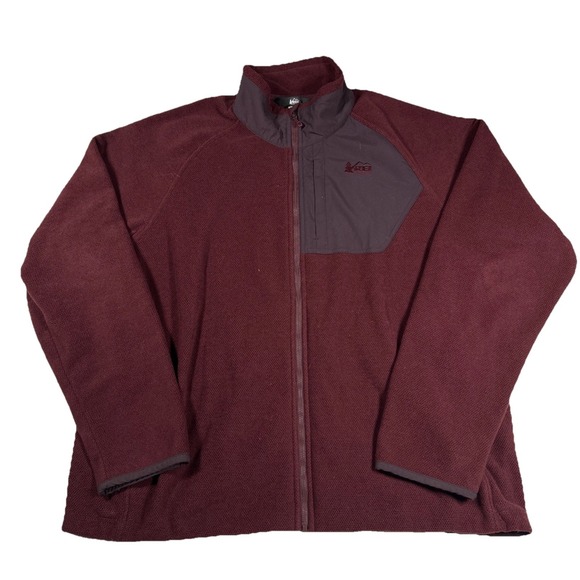 REI Co-Op Men's 2XL Alpenfire Fleece Jacket Full Zip Hiking Outdoor Maroon - Picture 1 of 8